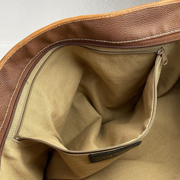 Vintage ESPRIT 80s 90s Brown Pebbled Leather Logo 2 Handled Zip Tote VGUC - Picture 12 of 16